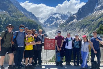 Pupils on Mer de Glace at Montenvers in Chamonix on a Geography trip